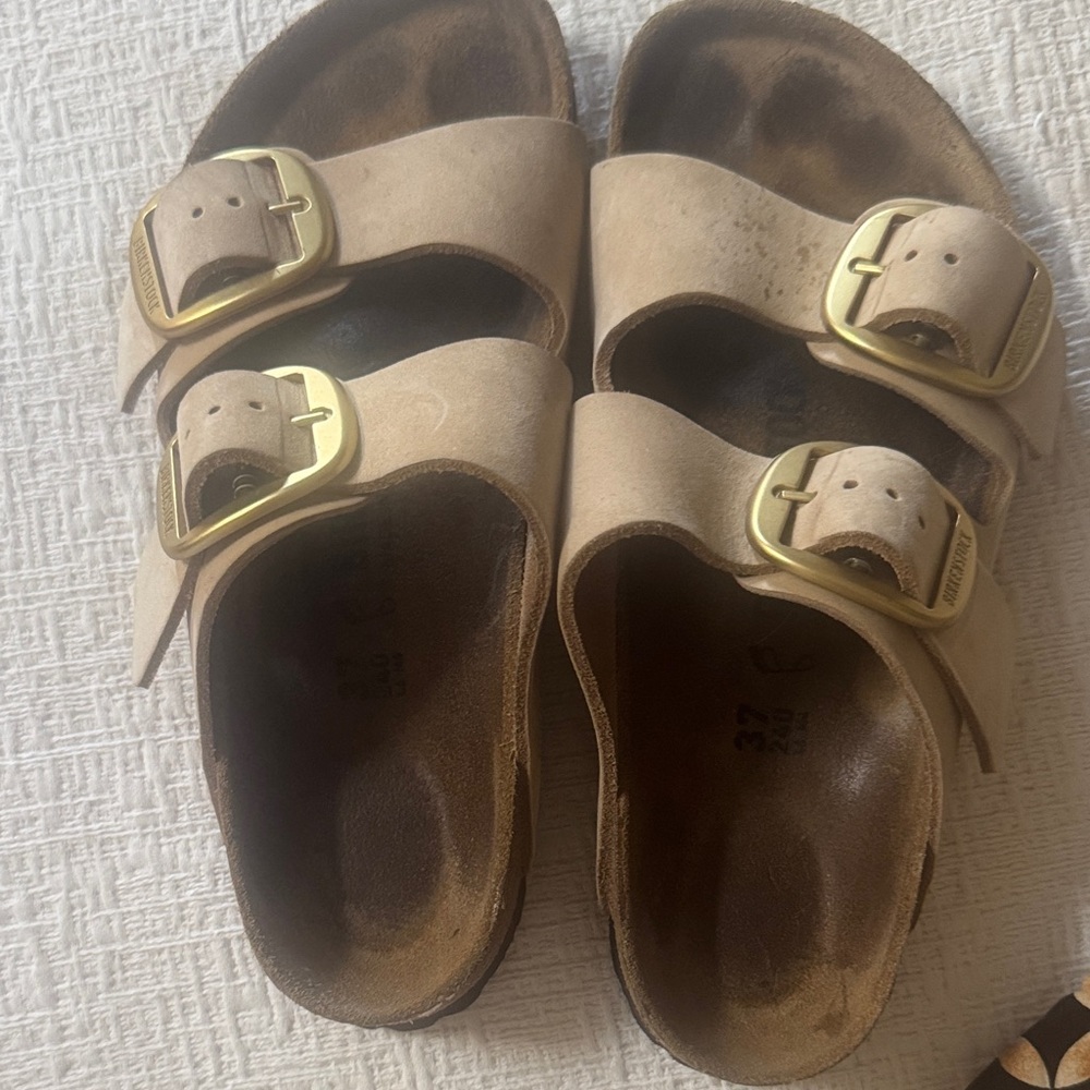 Birkenstock Tan Sandals with Gold Buckles